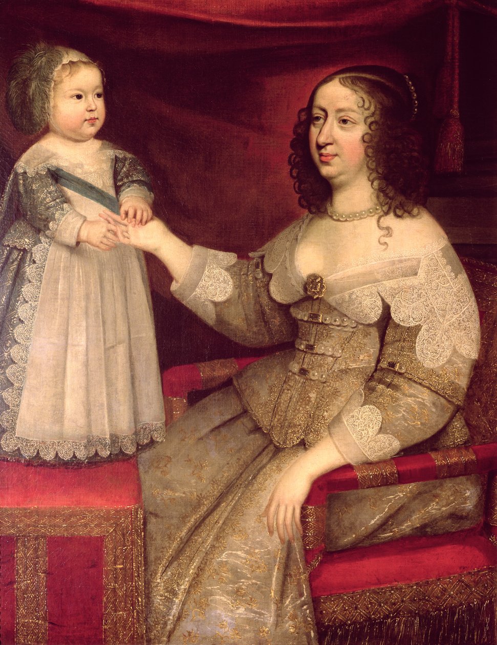 Anne av Østerrike (1601-66) med sønnen Louis XIV (1638-1715) av French School