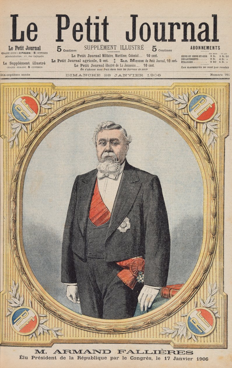 Armand Fallieres (1841-1931) valgt til republikkens president (1906-13) av kongressen, 17. januar 1906, illustrasjon fra Le Petit Journal, 28. januar 1906 av French School