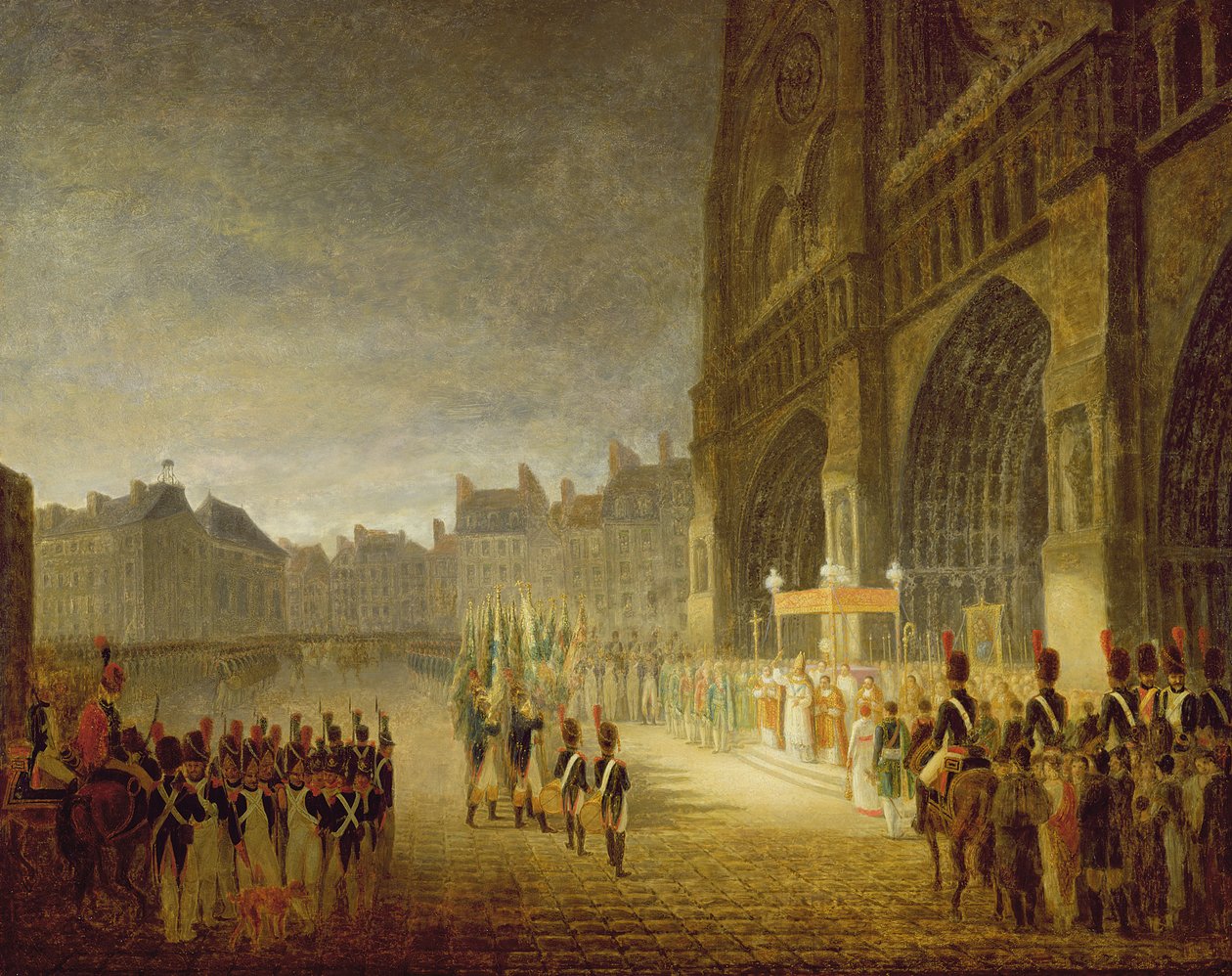 Velsignelse av flaggene foran Notre-Dame i 1804 av French School