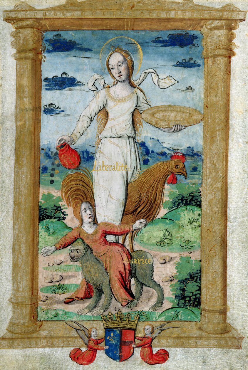 CL 22718 B Generosity Against Avarice, fra 'Rondeaux des Vertus' laget for Louise de Savoie av French School