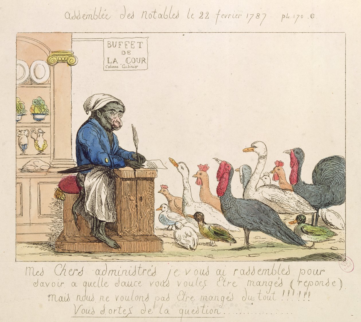Karikatur av forsamlingen av notabler, 22. februar 1787 (farget etsning) av French School