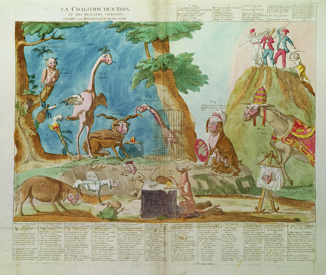 Karikatur av koalisjonen av konger eller de kronede briganderne mot den franske republikken av French School