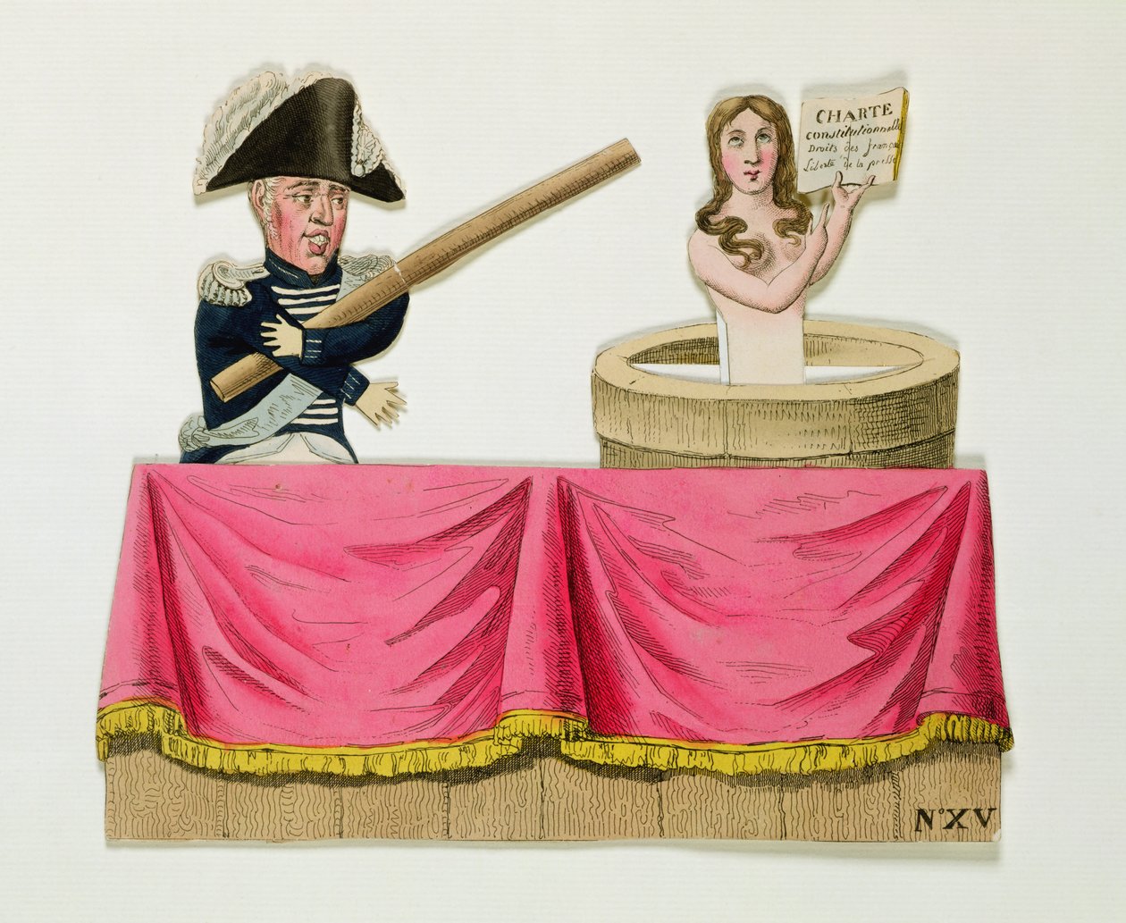 Karikatur av det konstitusjonelle charteret av 26. juli 1830, ca. 1830 (farget gravering på kort) av French School
