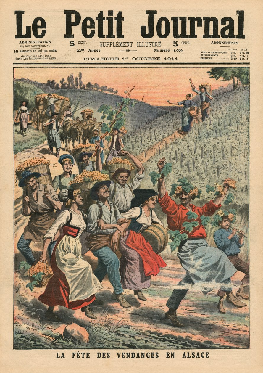 Feirer vinhøsten i Alsace, illustrasjon fra 