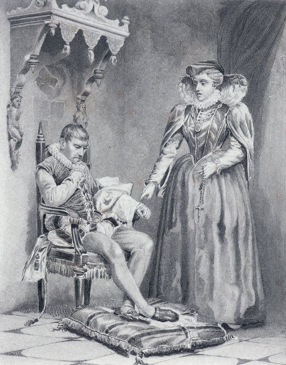 Charles IX (1550-1574), konge av Frankrike, med sin mor Catherine de Medicis (1519-1589), regent av Frankrike fra 1560-1574 av French School