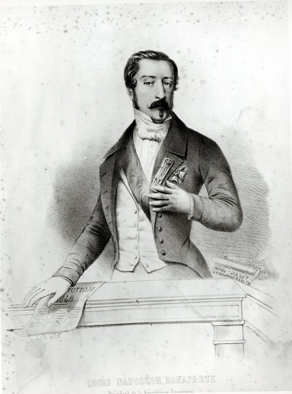 Charles Louis Napoleon Bonaparte (1808-73) avla ed på grunnloven av 1848 av French School