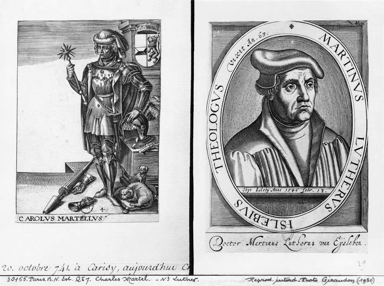 Charles Martel (688-741) og Martin Luther (1483-1546) av French School
