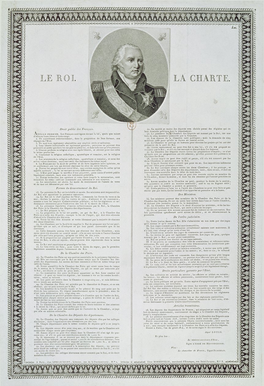Charter av Ludvig XVIII (1755-1824) 1814 av French School