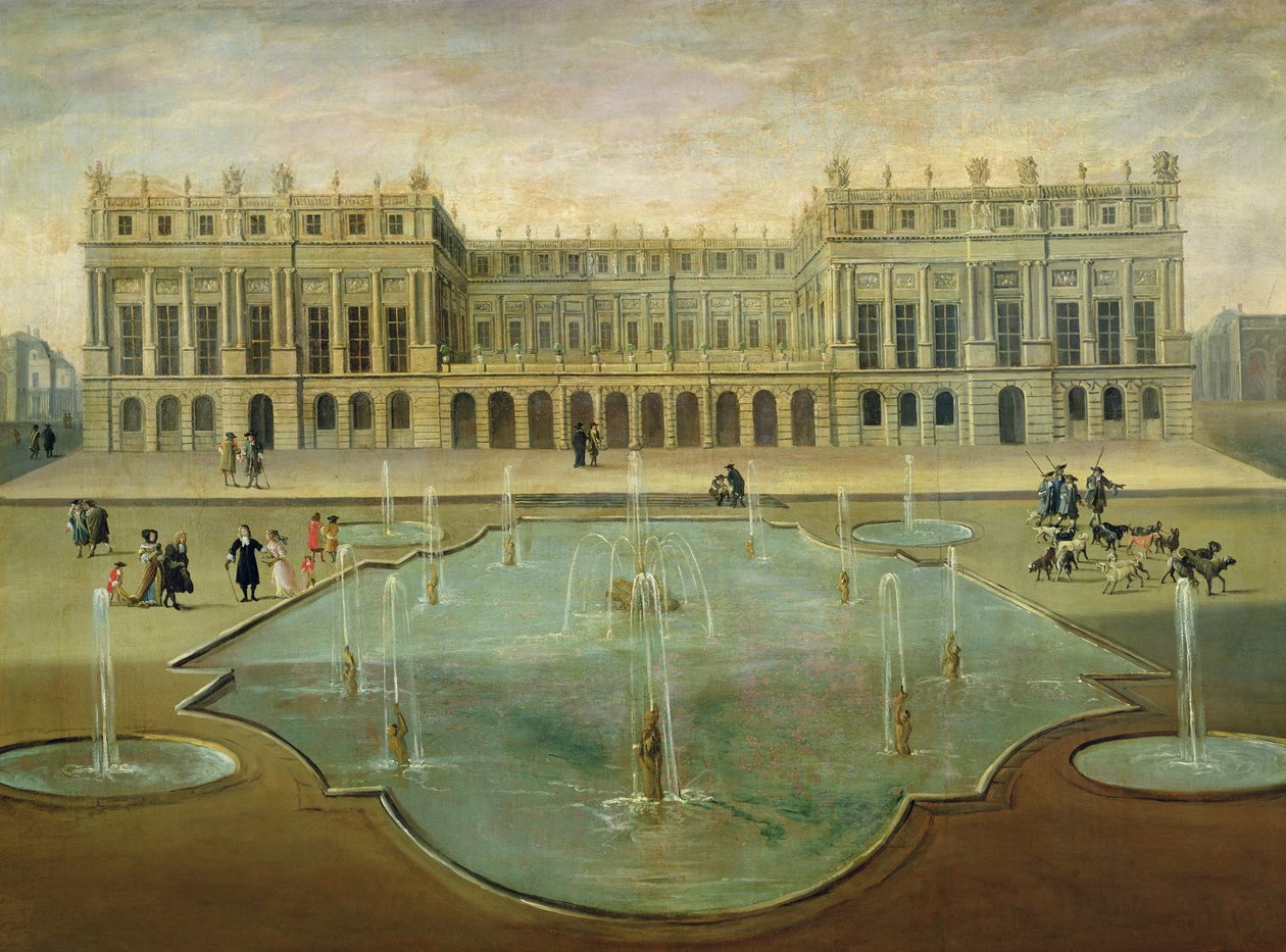 Chateau de Versailles fra hagesiden, før 1678 av French School