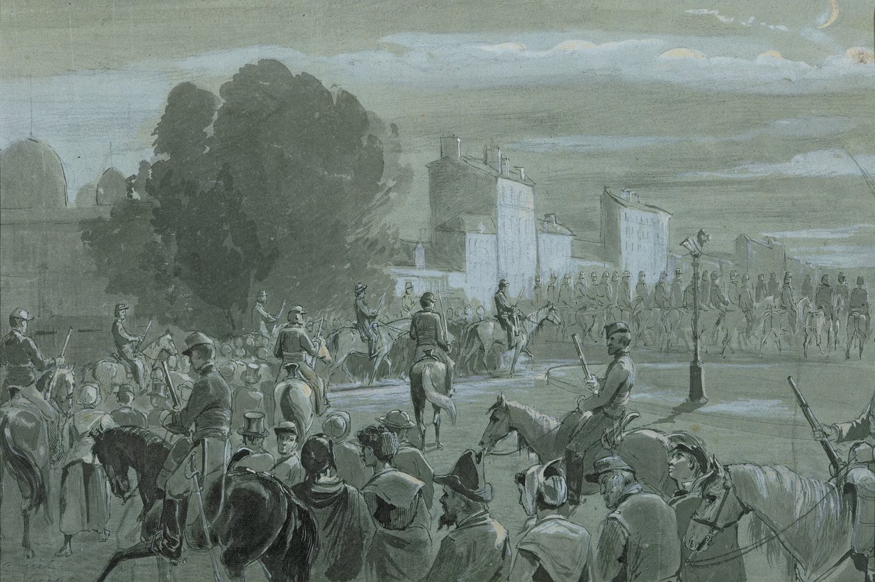 Communard-fanger eskortert til Versailles, 1871 (penn og blekk og wc på papir) av French School