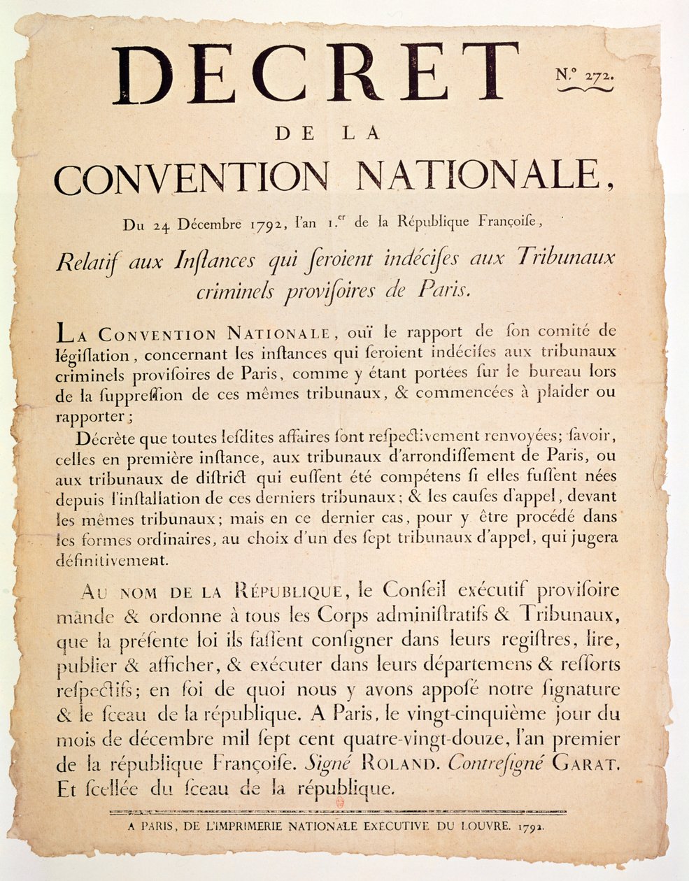Dekret fra nasjonalkonvensjonen, 24. desember 1792 av French School