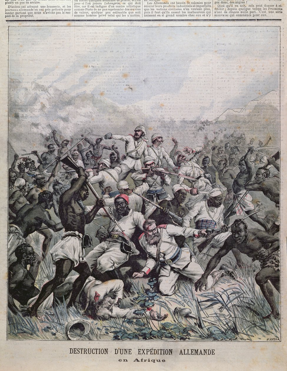 Ødeleggelse av en tysk ekspedisjon i Afrika omslagsillustrasjon fra Le Petit Journal, 1891 av French School