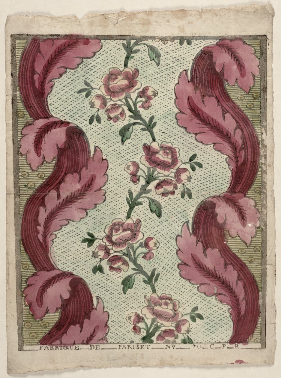 Dominopapir med rekker av roser, produsert av Pariset, Lyon, ca. 1760-70 av French School