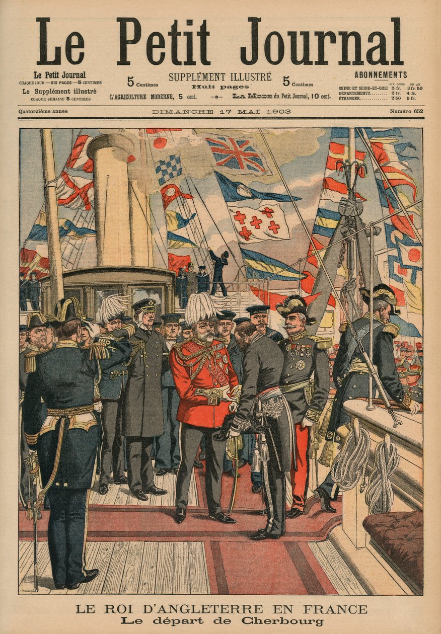 Edward VII, konge av England, forlater Cherbourg, forsideillustrasjon fra 