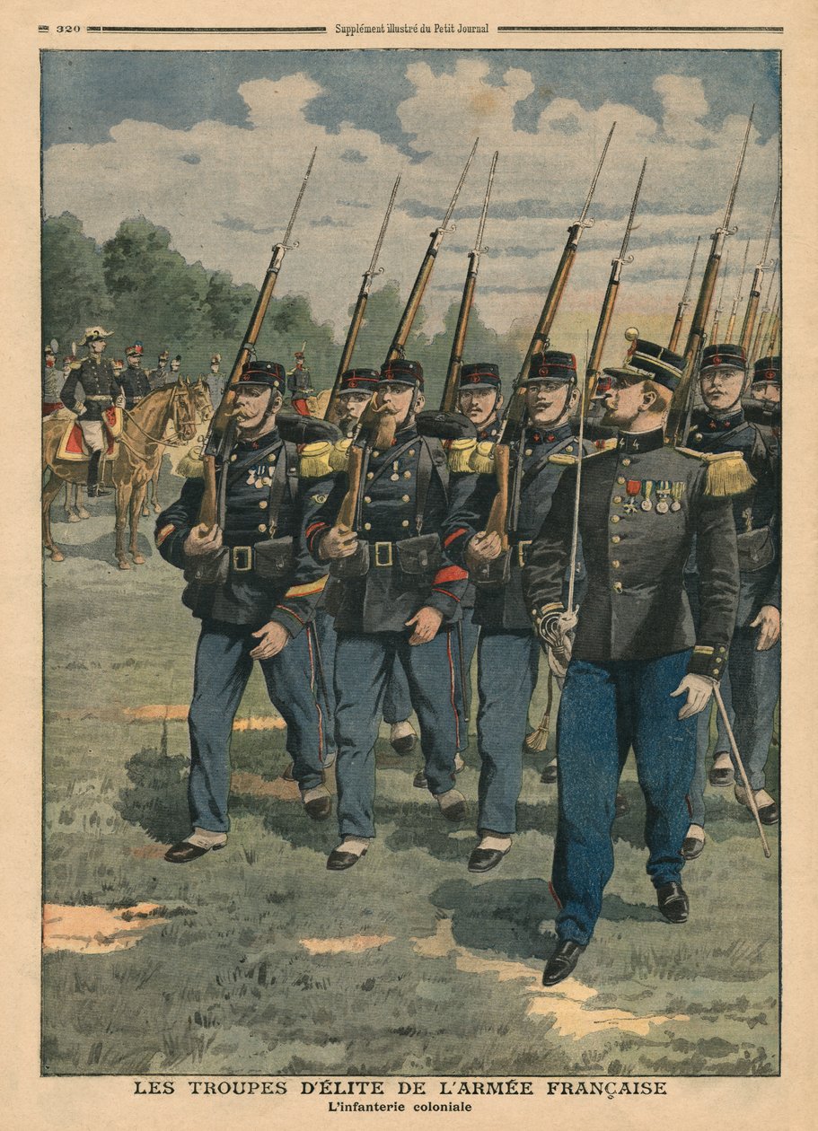 Elitetropper fra den franske hæren, det koloniale infanteriet, illustrasjon fra 'Le Petit Journal', bilagsillustre, 6. oktober 1907 av French School