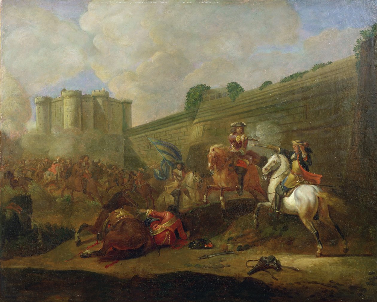 Episode av Fronde ved Faubourg Saint-Antoine ved Bastillens murer, ca. 1648 av French School