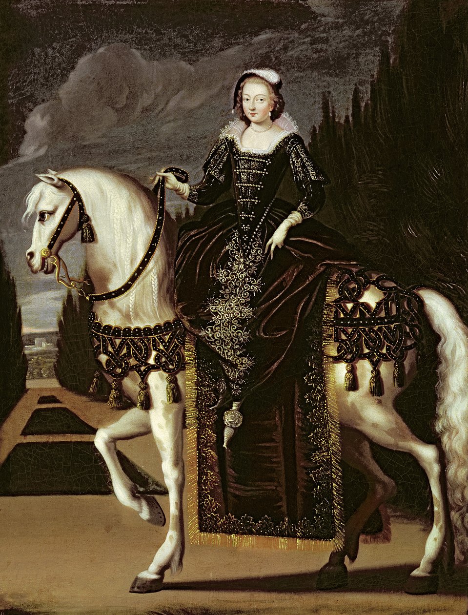 Rytterportrett av Marie de Medici (1573-1642) av French School
