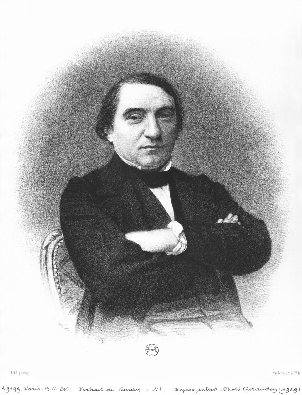 Ernest Renan (1823-92) etter et fotografi av Pierre Petit (1832-1909) av French School