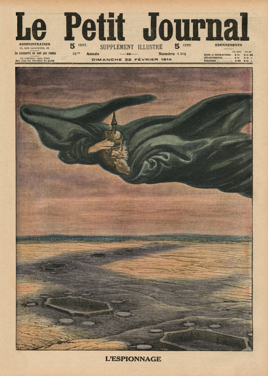 Spionasje, forsideillustrasjon fra 'Le Petit Journal', bilagsillustre, 22. februar 1914 av French School