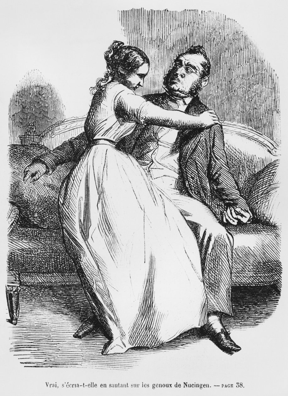 Esther van Gobseck og baron av Nucingen, illustrasjon fra Splendeurs et Miseres des Courtisanes av Honore de Balzac, utgitt 1867 av French School