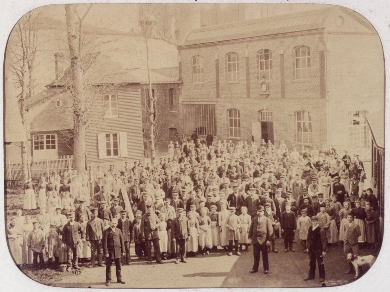 Fabrikkarbeidere (sepia-bilde) av French School