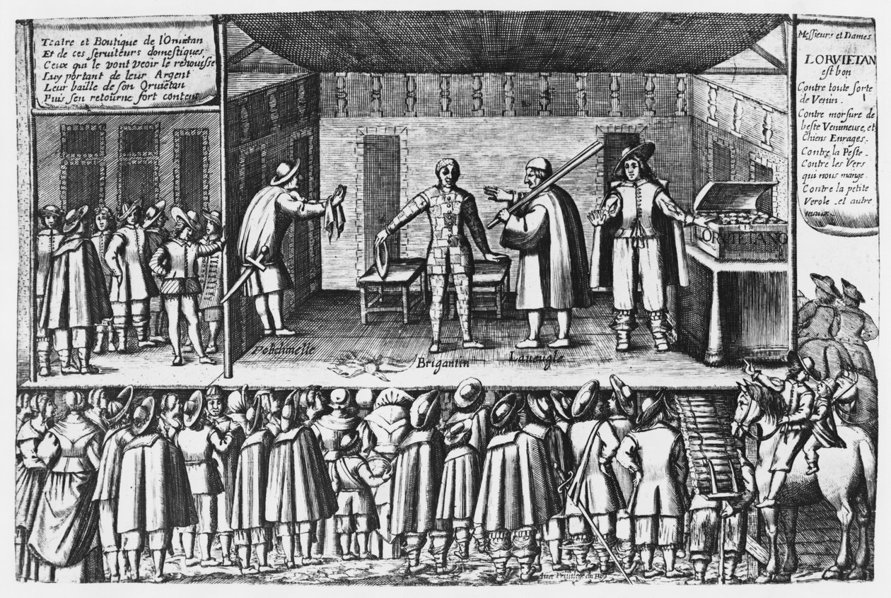 Farse om orvietanske selgere på Saint-Germain-messen i Paris, ca. 1620-30 av French School