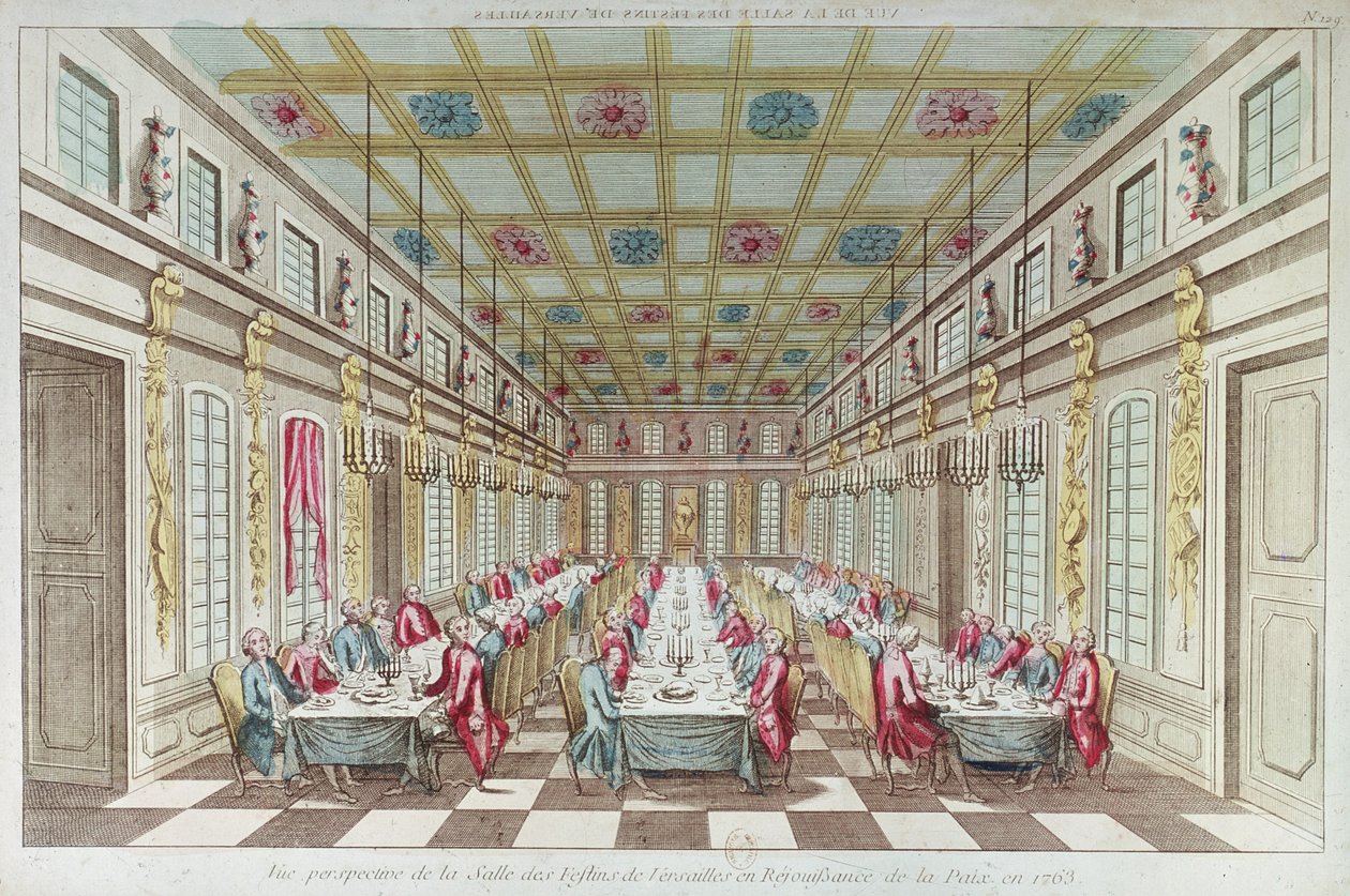 Fest gitt på Chateau de Versailles for å feire freden ved slutten av syvårskrigen, 1763 av French School