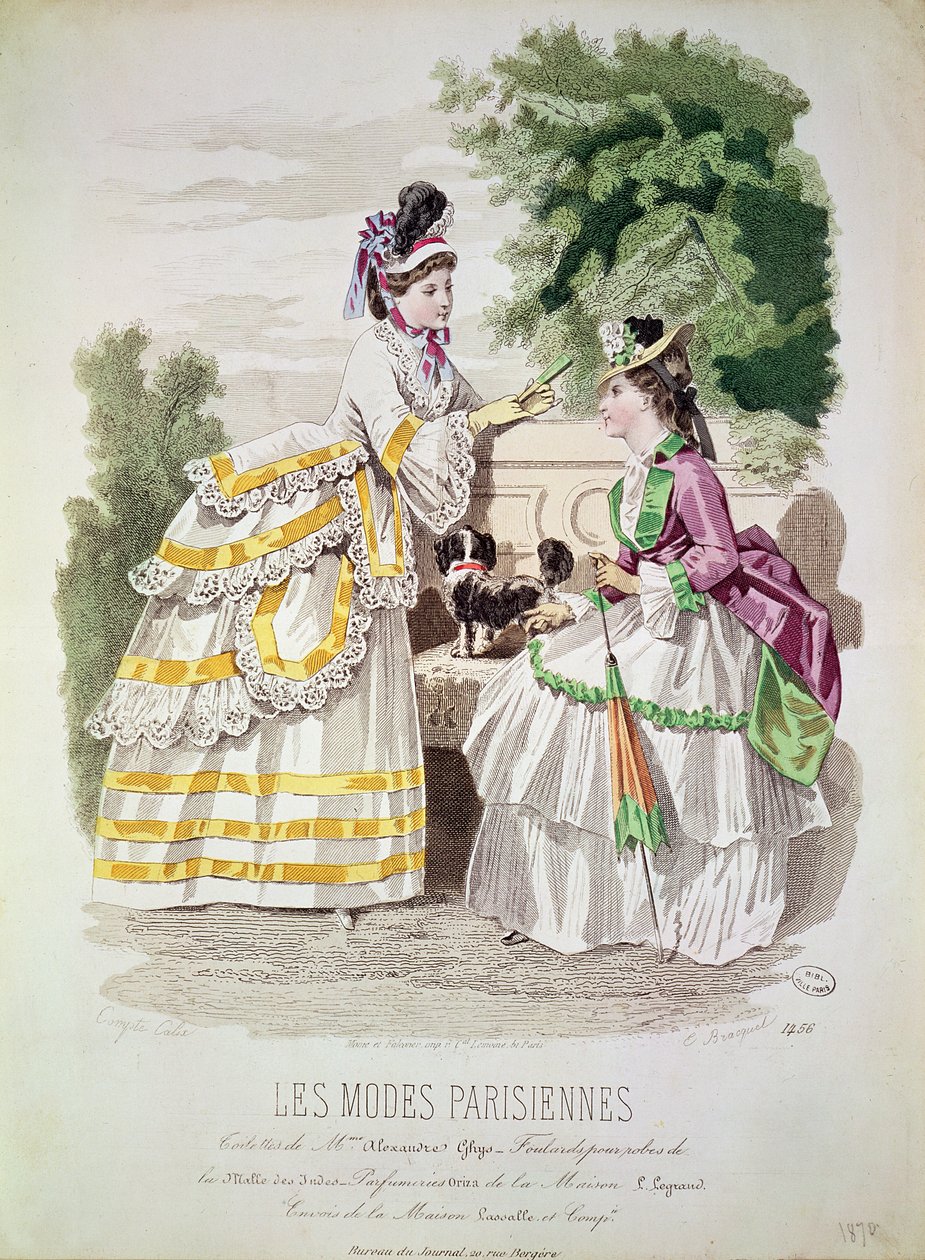 Kvinnemoter, fra 'Les Modes Parisiennes' 1870 av French School