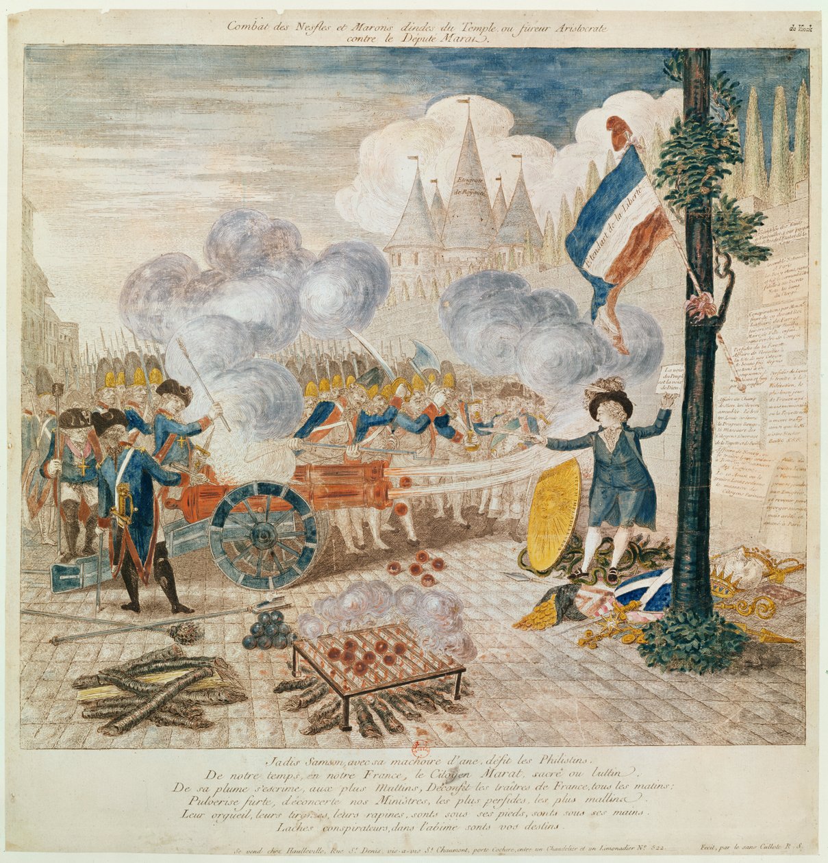 Fight of the Indian Medlars and Chestnuts (fargegravering) av French School