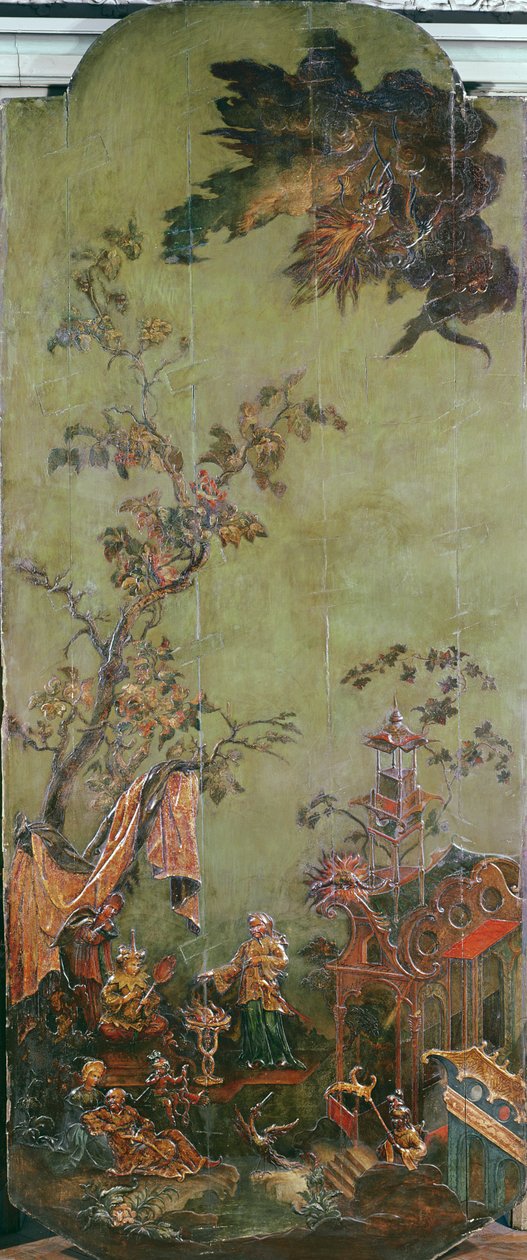 Brann, fra en serie paneler som viser de fire elementene, ca. 1730 (polykromt tre) av French School