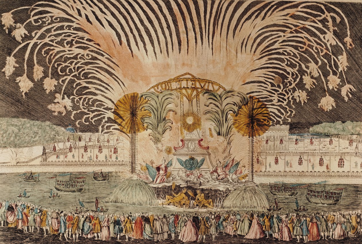 Fyrverkeri på stedet Louis XV i anledning innvielsen av rytterstatuen av kongen, 20. juni 1763 (se også 265480) av French School