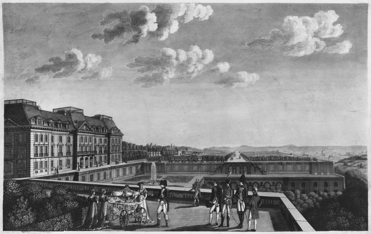De første trinnene til kongen av Roma på terrassen til Saint-Cloud, gravert av Dubois av French School