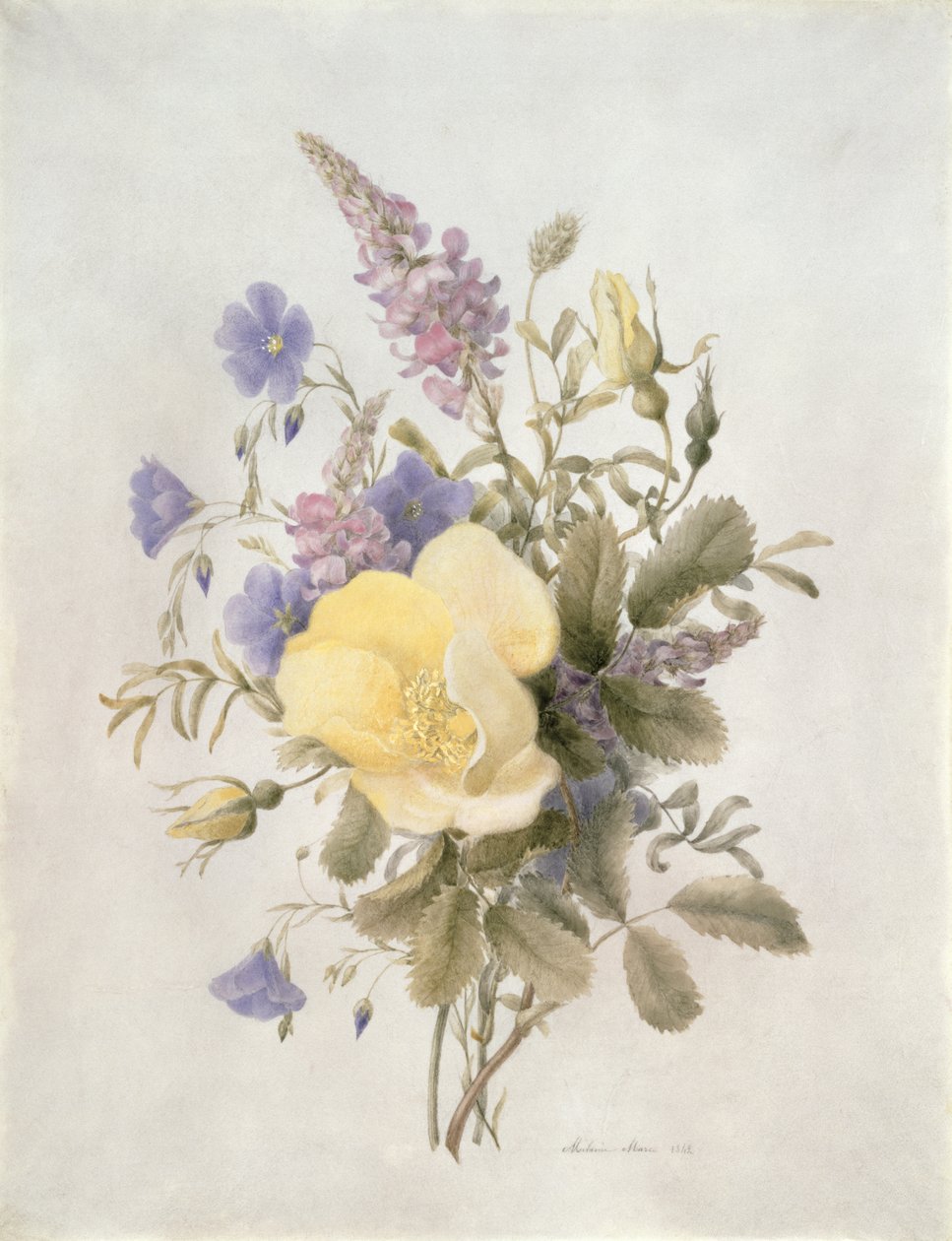 Blomster med en gul rose, 1840 (wc på papir) av French School