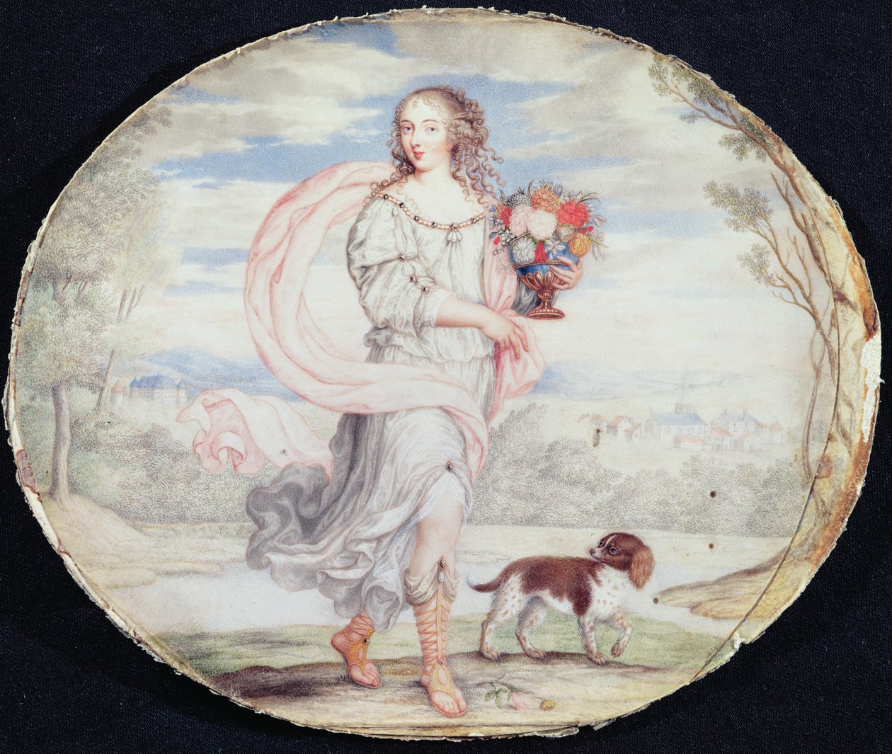 Francoise Louis de la Baume le Blanc (1644-1710) Mademoiselle de la Valliere (gouache på vellum lagt på kort) av French School