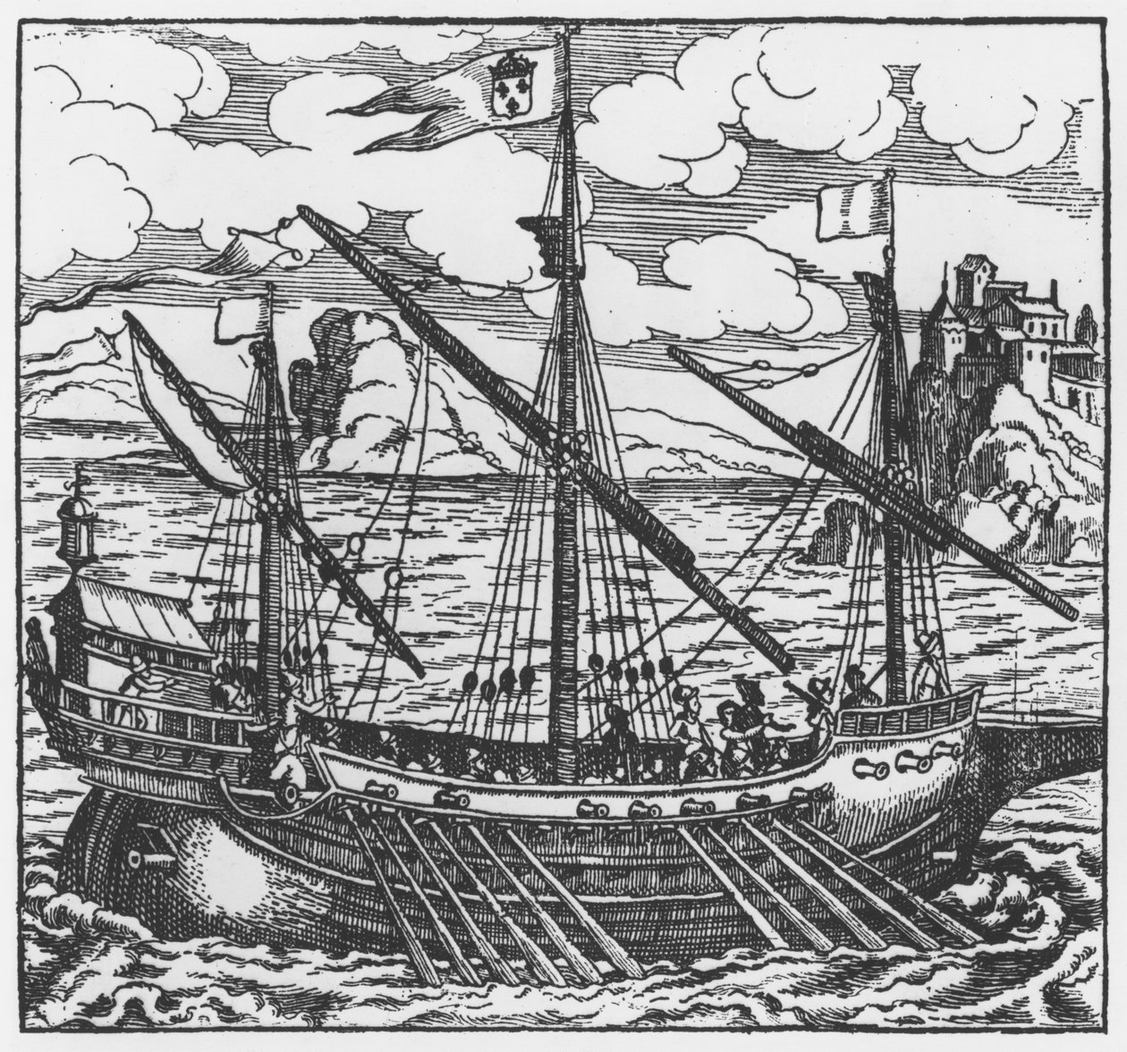 Fransk bysse som opererer i havnene i Levanten siden Louis XI (1423-83) (xylograf) av French School