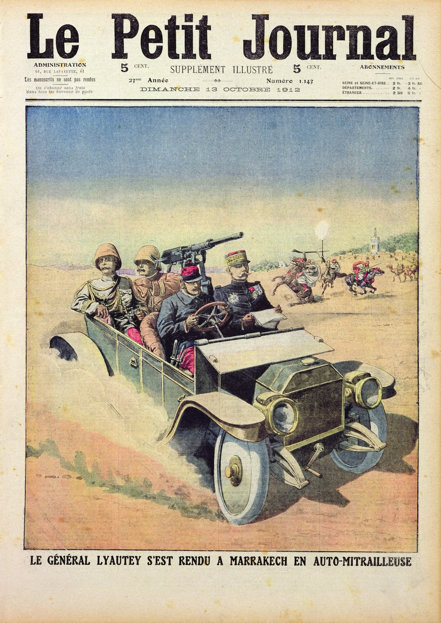 General Lyautey (1854-1934) på vei til Marrakesh i en pansret bil, fra 