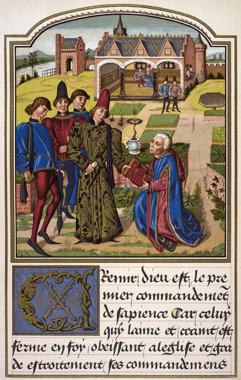 Georges Chastellain tilbyr sin bok til Charles, hertug av Burgund, fra "Vitenskap og litteratur i middelalderen" av Paul Lacroix (1806-84) utgitt London 1878 av French School