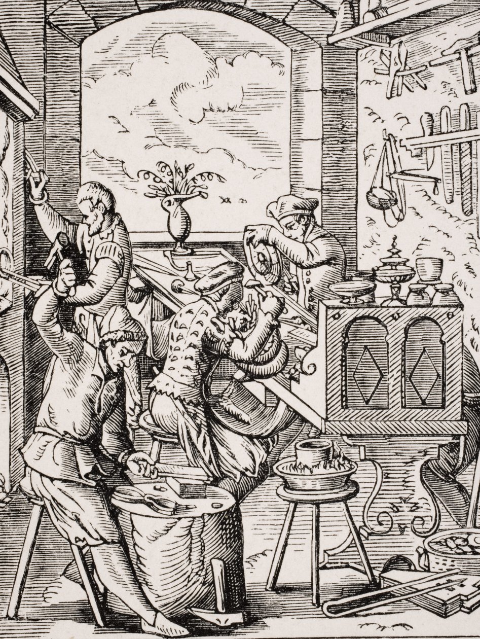 Gullsmed, reproduksjon av et tresnitt av Jost Amman (1539-91) fra 