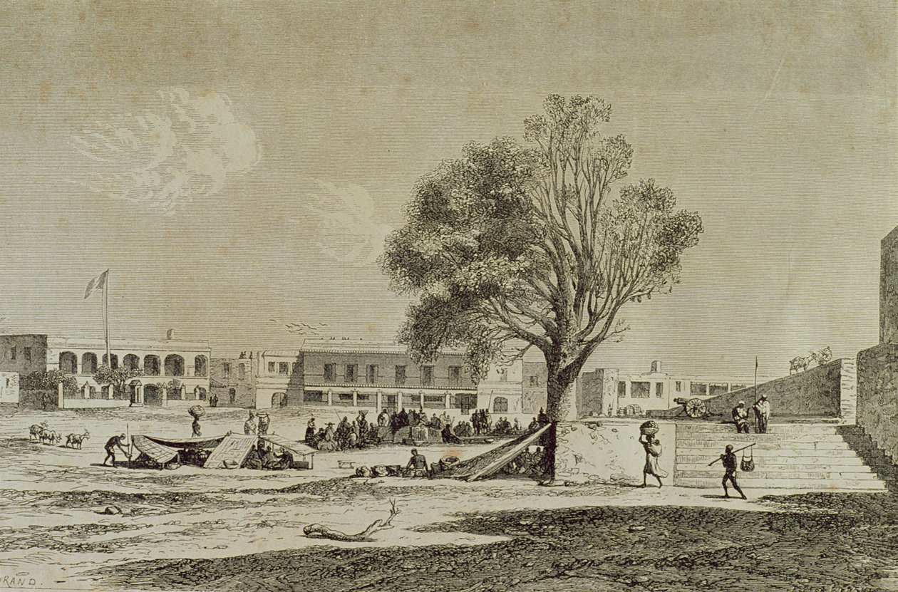 Goree Island, Senegal, på 1860-tallet, gravert av Charles Maurand av French School