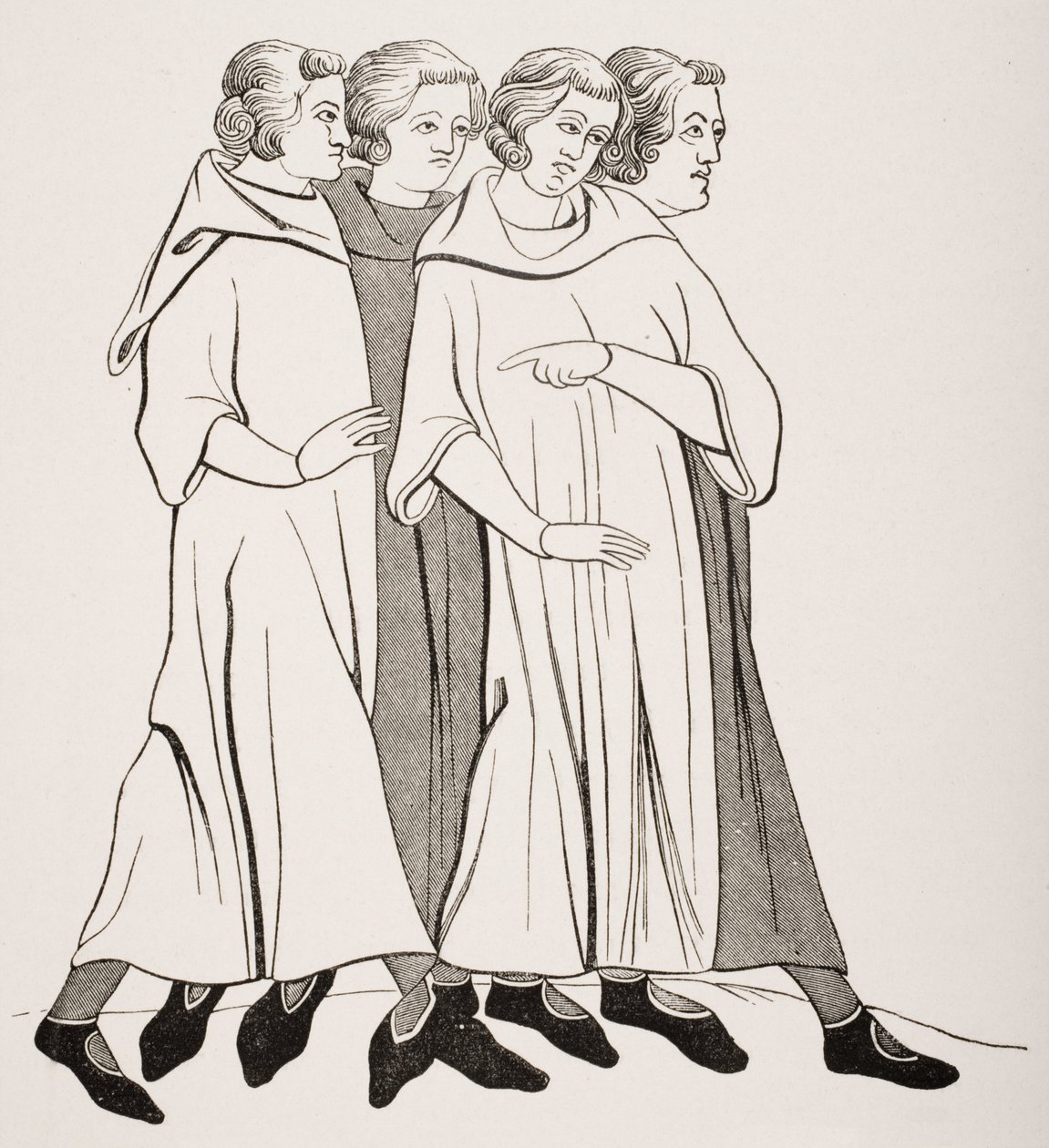 Group of Bourgeois, etter en miniatyr i et manuskript fra 1200-tallet, fra 
