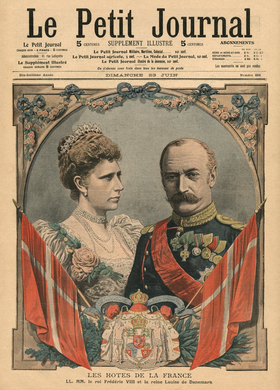 Gjester fra Frankrike, kong Frederick VIII (1843-1912) og dronning Louise (1851-1926) av Danmark, illustrasjon fra 