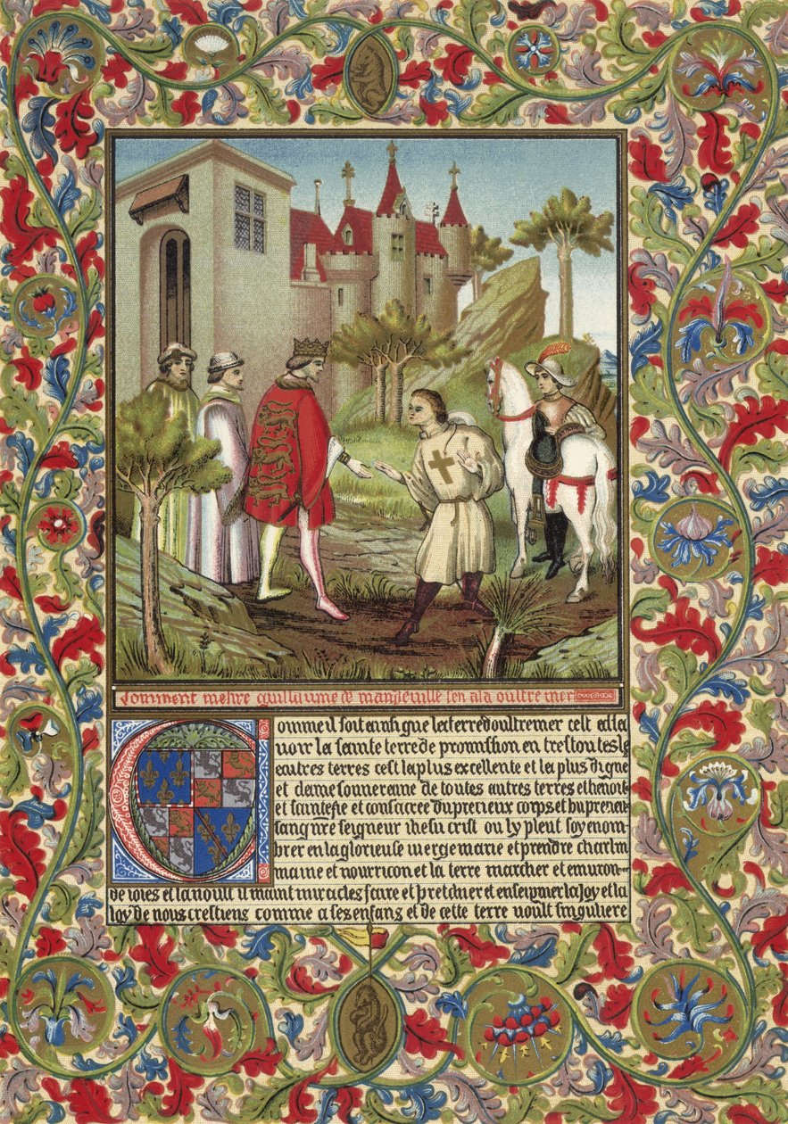 Guillaume de Mandeville, 3. jarl av Essex, møter Richard Løvehjerte (kromolitografi) av French School