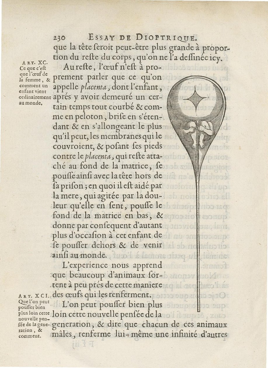 Homunculus avbildet inne i menneskelig sæd, fra Essay de Dioptrique av Niklass Hartsoeker, 1694 av French School