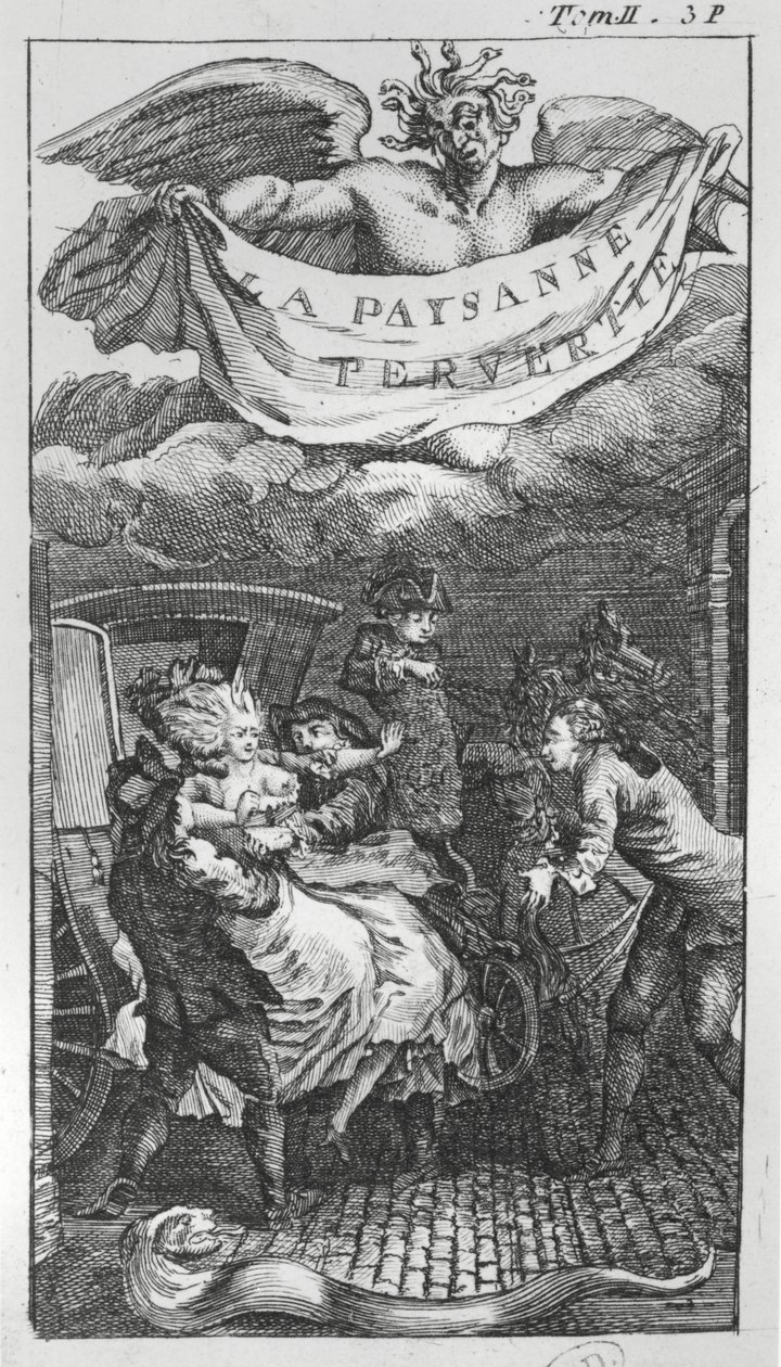 Illustrasjon fra 'La Paysanne Pervertie', av Nicolas Restif de la Bretonne (1734-1806) av French School