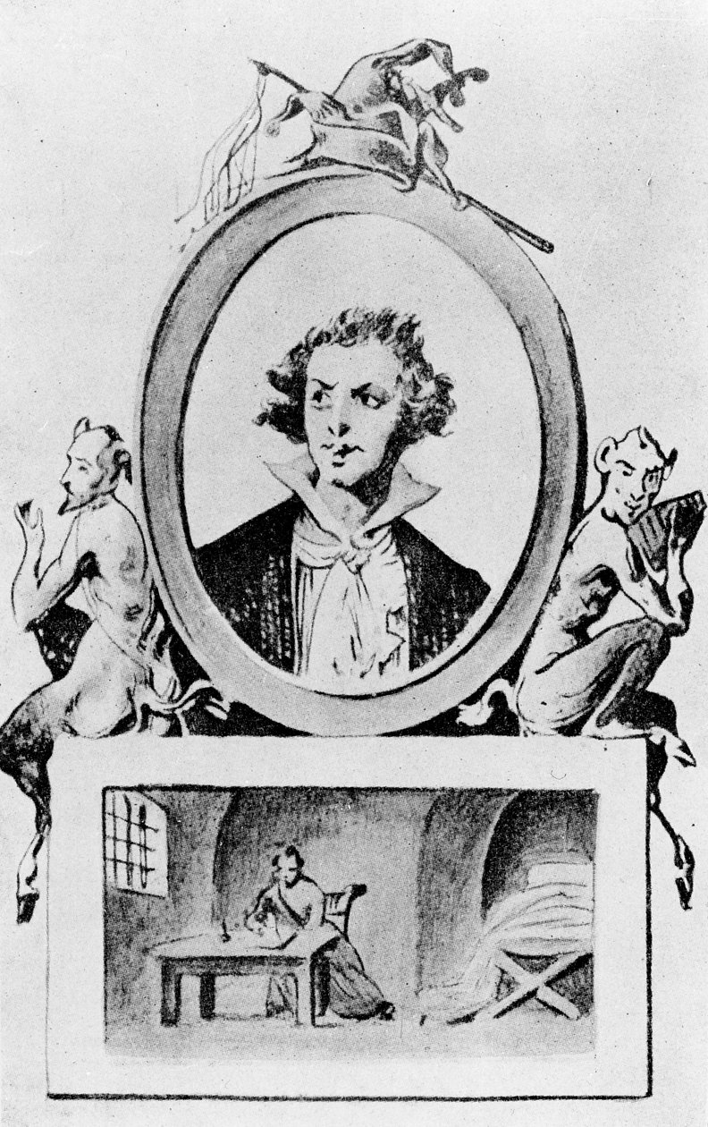 Imaginært portrett av markisen de Sade (1740-1814) ca. 1814-15 av French School