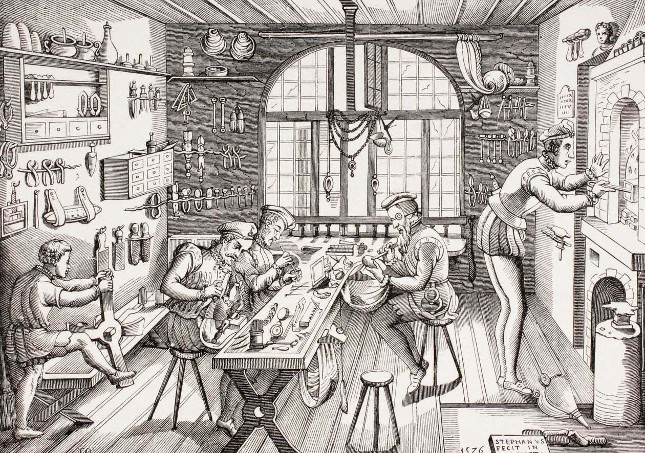 Interiør i Etienne Delaunes verksted, fra 