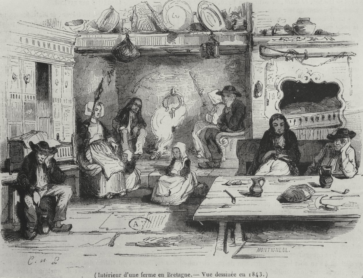 Interiør av en gård i Bretagne, 1843 av French School