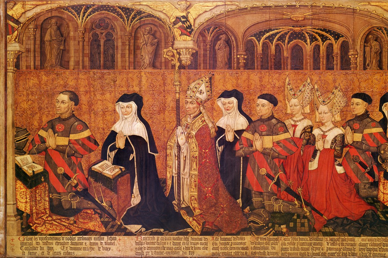 Jean I Jouvenel des Ursins (1360-1431) med sin kone, Michelle de Vitry (d.1456) og deres familie, 1445-49 (detalj av 375726) av French School