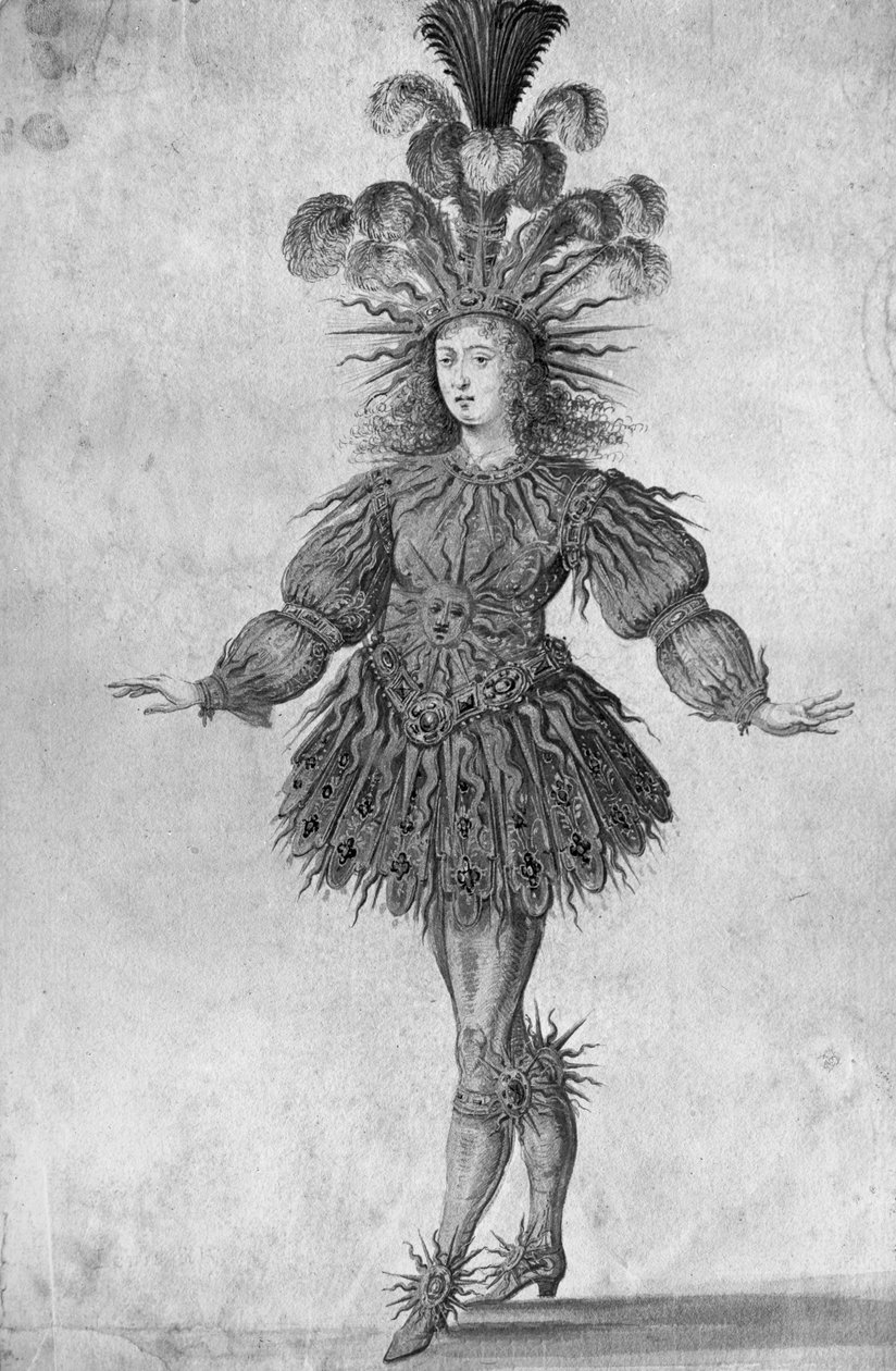 Kong Louis XIV av Frankrike i drakten til solkongen i balletten 