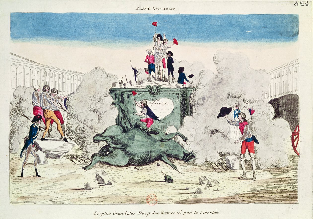 Liberty velter statuen av den største despoten på Place Vendome 11. august 1792, 1792 av French School